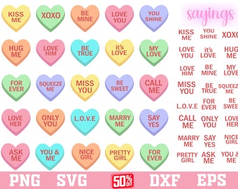 Candy Hearts SVG PNG: Conversation Heart Clipart (Digital Download)