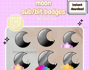 Moon Twitch Sub Badges / Bit Badges / Emote / Kawaii / Streamer / Moonlight Set