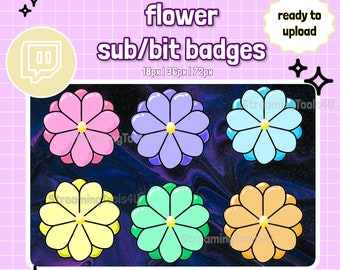 Flower Twitch Sub Badges / Bit Badges / Emote / Kawaii / Streamer / Moonlight Set