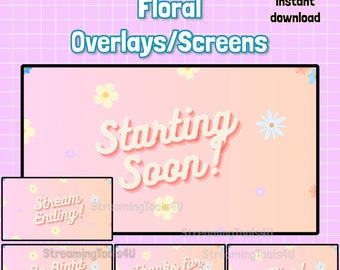 5 Animated Flower Twitch Overlay Screens / Badges / Emote / Kawaii / Streamer / Floral Set