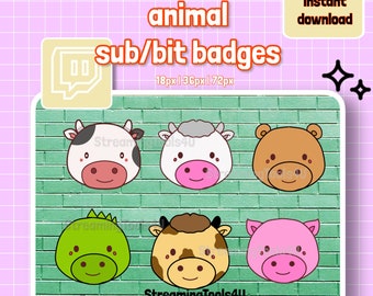 Animals Twitch Sub Badges / Bit Badges / Emote / Kawaii / Streamer / Animal Set