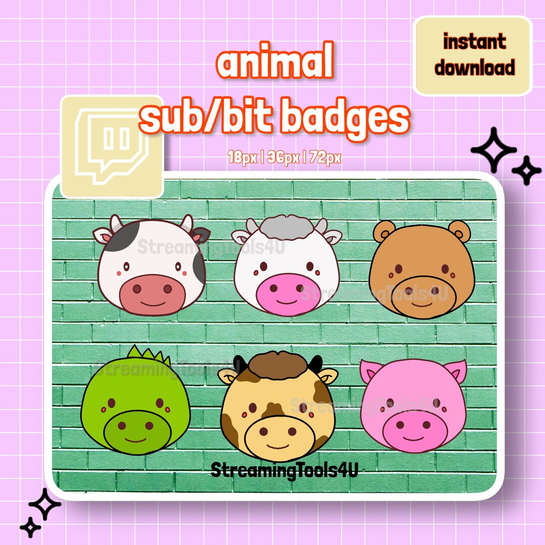 Animals Twitch Sub Badges / Bit Badges / Emote / Kawaii / Streamer ...