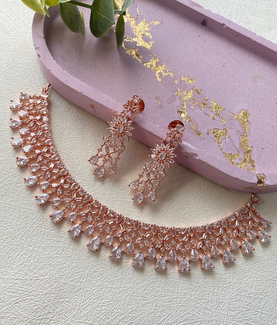 Designer American Diamond luxury necklace set American Diamond Rose Gold