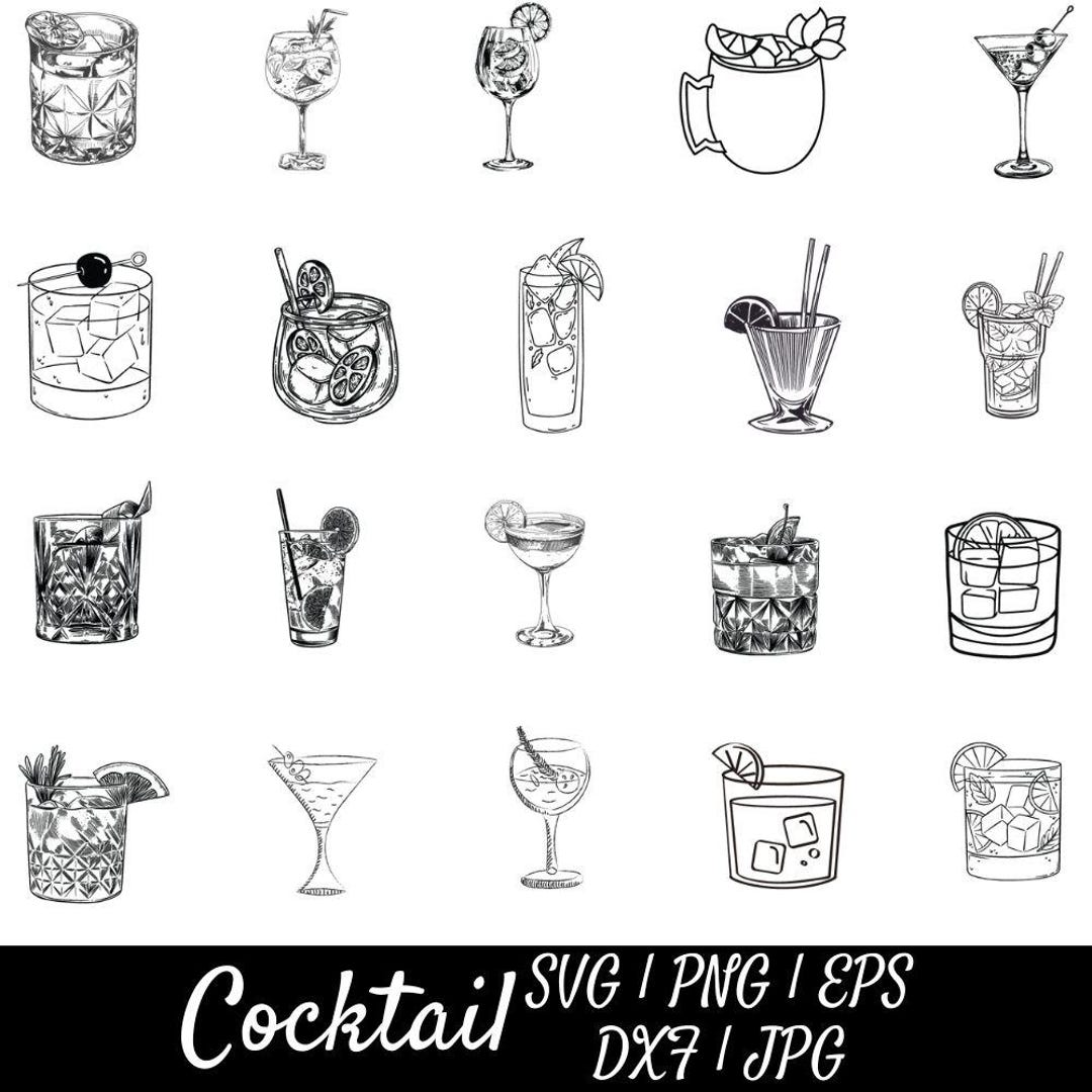 Cocktail Illustrations SVG PNG Bundle: Hand-drawn Vintage Drink Clipart ...