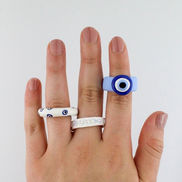 Evil Eye Clay Ring Set | Handmade | Polymer Trendy and Fun Rings