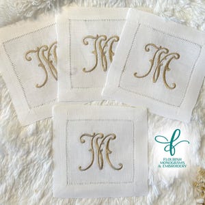 Set of 4 Personalized Cloth Cocktail Napkins--FREE SHIPPING!  Quality White Linen, Hemstitched 6&quot;x6&quot; Cocktail Napkins with your Monogram!