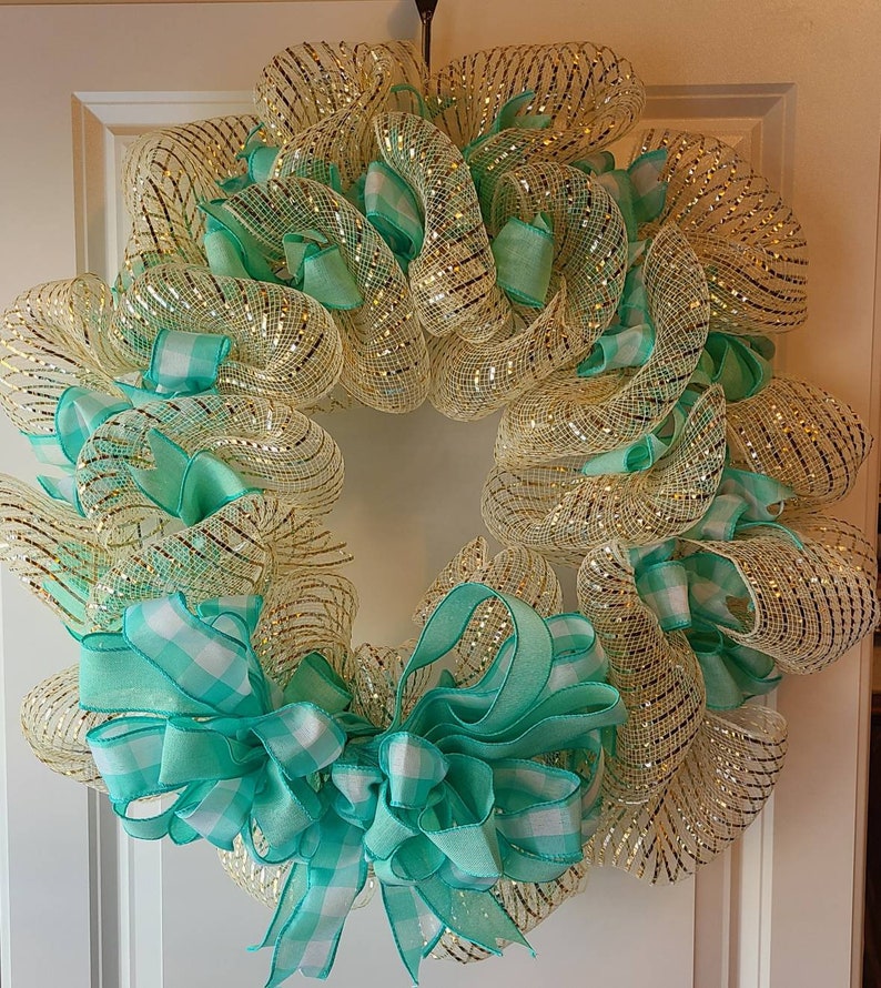 Teal and Gold Wreath Etsy