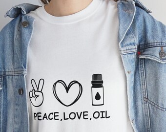 Peace, Love, Oils- Unisex Heavy Cotton Tee, Essential Oils Lover Shirt, Positive Shirt Comfort Colors, Aromatherapy, Organic Oils Lovers Tee