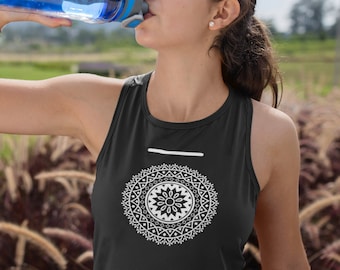Mandala O- Women's Flowy Scoop Muscle Tank, Mandala Shirt, Cute Spring Tank, Flower Top, Yoga Shirt, Meditation Shirt, Spiritual Shirt