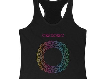 Rainbow O - Women's Racerback Tank, Colorful Mandala Top Tank, Cute Spring Shirt, Essential Oils Shirt, Spiritual Tank, Trendy Apparel