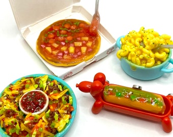 Mini aimants alimentaires - Aimant alimentaire réaliste en résine fait main - Hot dog/Nachos/Pizza/Macaronis - Idées cadeaux pour gourmets