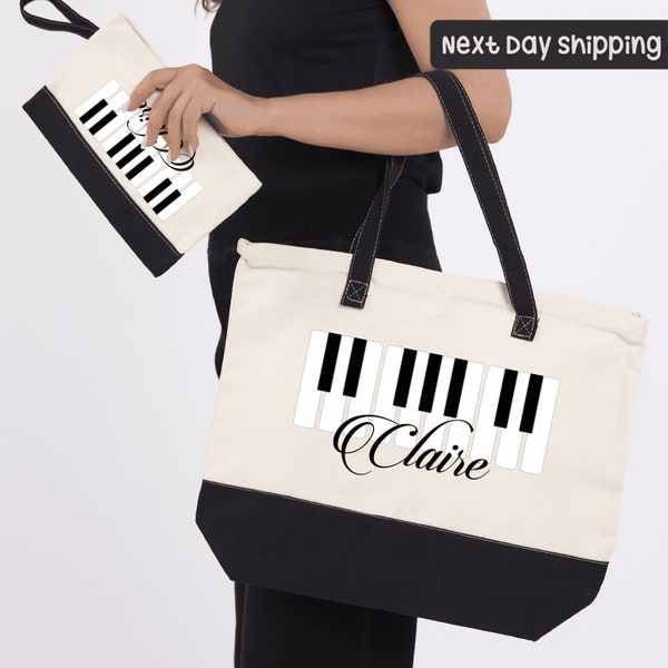 Personalized Music Teacher Tote Bag, Piano Book Tote, Piano Lesson Bag, Music Gifts, Music Lover Bag, Music Birthday Gift, Music Bag