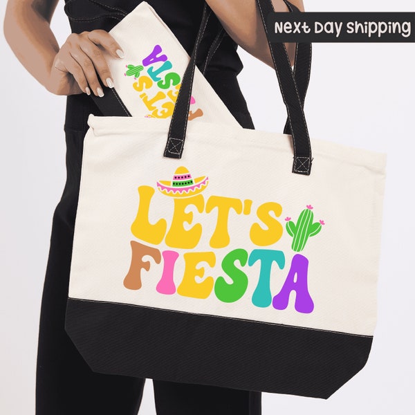 Let's Fiesta Canvas Tote Bag, Final Fiesta, Mexican Bachelorette Party Mexican Maracas, Sombrero Bag, Mexican Tote Bag, Cinco De Mayo