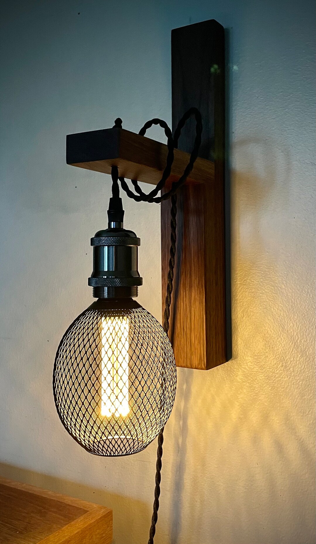 Modern Industrial Wall Sconce With Black Pearl Finish and Solid Walnut ...