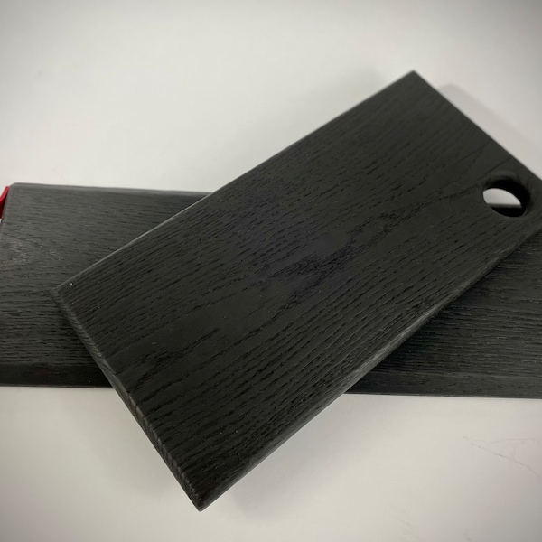 Yakisugi Charcuterie Boards 2 pcs | Shou Sugi Ban Cutting Board | Black Serving Tray | Christmas Gift Set | Charred Board Red Leather Handle