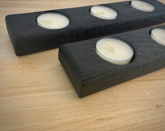 Shou Sugi Ban Tealight Candle Holders: Black Charred Wood Set