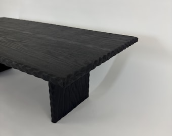 Sculpted Yakisugi Coffee Table | Japanese Shou Sugi Ban Tea Table | Brutalist Low Coffee Table | Wabi Sabi | Black Rectangular Coffee Table