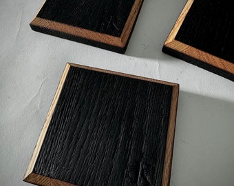 Handmade Shou Sugi Ban Coaster Set: Black Yakisugi Wood, Minimalist Coasters