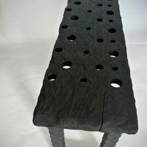 Yakisugi Sculpted Bench | Black Wood Accent Bench | Brutalist Wabi-Sabi Side Table | Shou Sugi Ban Luxury Bench | Functional Art Piece