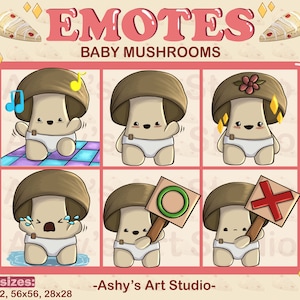 BABY MUSHROOM EMOTES | Twitch | Youtube | Discord | Emote | Kawaii Emote | Mushroom Emote | Fantasy Emote | Emotes Bundle | Emotes | Cute |