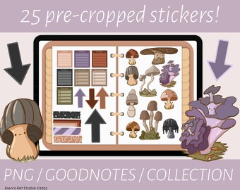 Kawaii Mushroom Goodnotes Stickers, Digital Stickers, Mushroom Planner, Sticker pack, iPad Stickers, Cute Mushrooms, Goodnotes Elements,