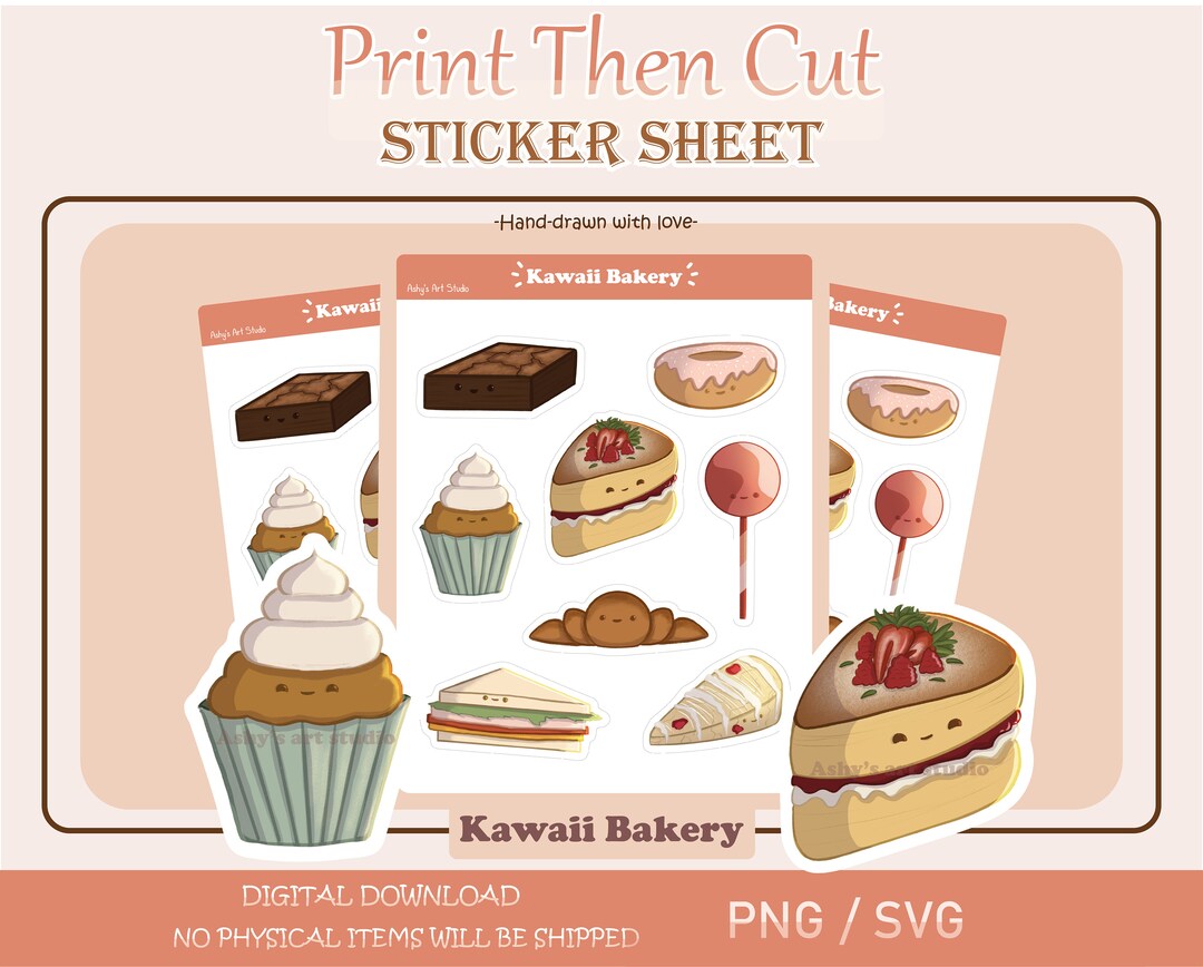 Printable Kawaii Bakery Sticker Sheet, Cricut, Silhouette, Cafe ...