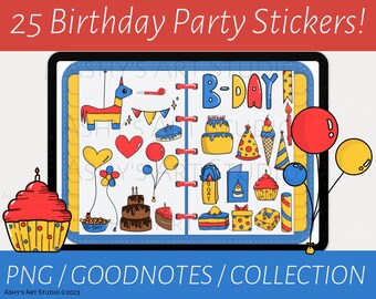 Digital Birthday Stickers, Birthday GoodNotes, Planner Stickers, Birthday Planner,  Goodnotes Planner, Goodnotes Elements, Birthday Cake,