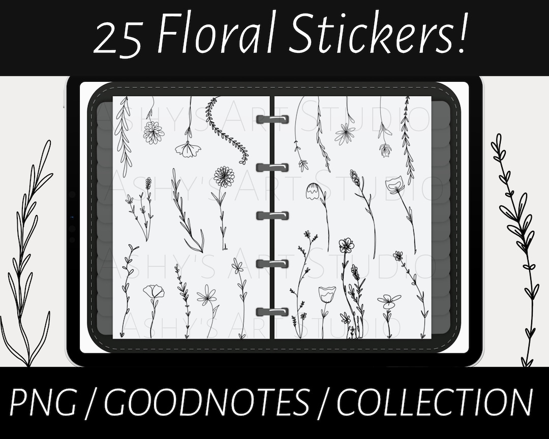 Floral Goodnotes Stickers, Flower Stickers, Digital Stickers, Journal Stickers, Goodnotes