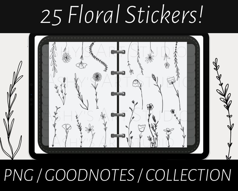 Floral Goodnotes Stickers, Flower Stickers, Digital Stickers, Journal