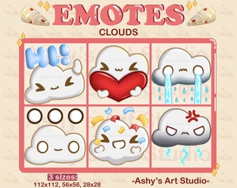 CLOUD EMOTES | Twitch | Youtube | Discord | Emote | Raincloud Emote | clouds | Kawaii | Sky Emote | Streamer | Emotes Bundle | Flurry Emote