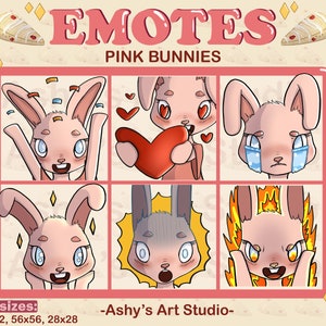 PINK BUNNY EMOTES | Twitch | Youtube | Discord | Emote | Cute Bunny Emote | Bunny Emote | Anarchy Bunny Emote | Kawaii Emotes Bundle |