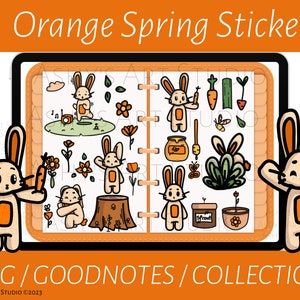 Orange Spring, Bunny, Goodnotes Stickers, Kawaii, Animals, Bunny, Goodnotes elements, iPad Stickers, Goodnotes Planner, Digital Stickers,