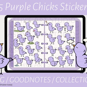 Purple Chicks, Spring, Goodnotes Stickers, Kawaii Animals, Goodnotes elements, iPad Stickers, Goodnotes Planner Digital Stickers