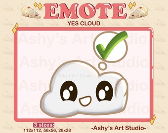 YES CLOUD EMOTE | Twitch, Youtube, Discord, Emotes, Cloud emote, checkmark emote, cute raincloud, kawaii, weather emote, emotes for twitch
