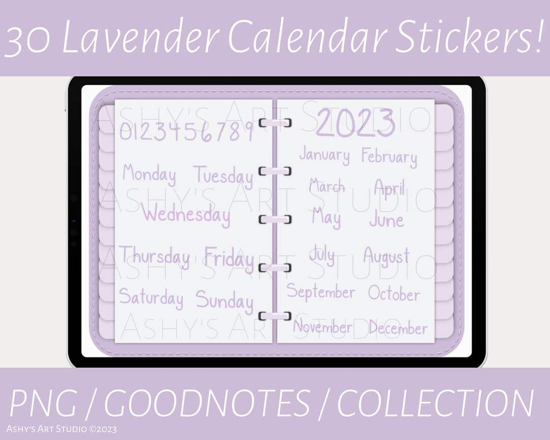 Lavendar Goodnotes Calendar Stickers, Digital Calendar, Goodnotes ...