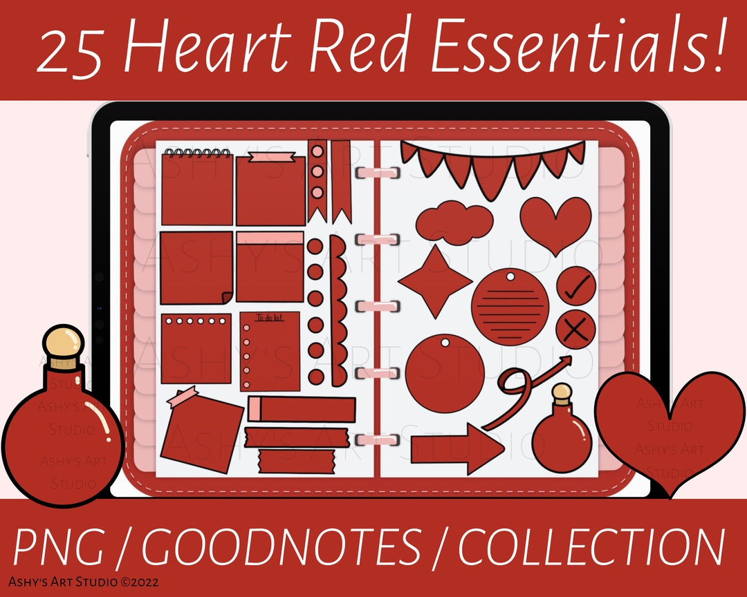 Heart Red Goodnotes Stickers, Goodnotes Planner, Digital Organizer