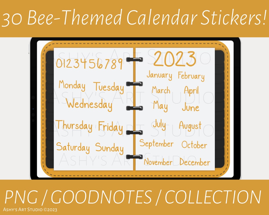 Bee Goodnotes Calendar Stickers, Digital Calendar, Goodnotes Stickers