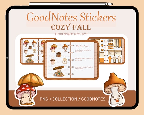 Kawaii Mushroom Sticker, Goodnotes Stickers, Precropped, Sticker pack, Cozy Fall, iPad Stickers, Digital Planner, Goodnotes Elements