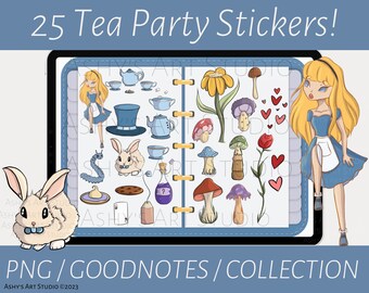 Tea Party GoodNotes Sticker Pack, Cottagecore iPad Stickers, Goodnotes Planner, Goodnotes Stickers, Goodnotes Elements, Fantasy Stickers,