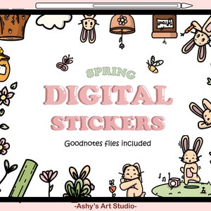 Spring Digital Stickers | Rabbit | Bunny | Digital Stickers | Goodnotes Stickers |  Goodnotes elements | iPad Stickers | Goodnotes Planner |