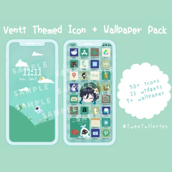 Venti Genshin Impact Icons Set and Wallpapers | Fan-made merchandise | Widgets | Cute Phone Theme | iOS 14 and Android