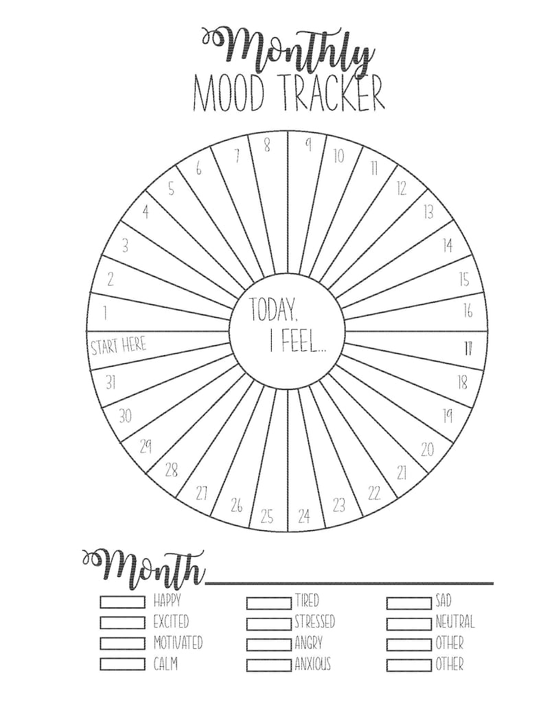 Monthly Mood Tracker Printable Mood Log Self-care Planner - Etsy