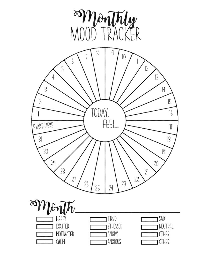 Monthly Mood Tracker Printable Mood Log Self-care Planner - Etsy