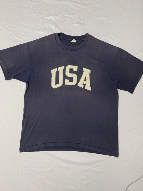 Vintage 1980s 1990s Sunfaded USA Letterman T-Shirt