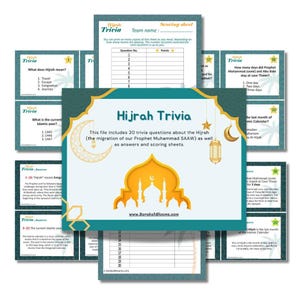 Printable Islamic Trivia Game | Hijrah Trivia Cards| Prophet Muhmmad&#39;s migration | Islamic year 1446 | Muslim Kid | Islamic Educational