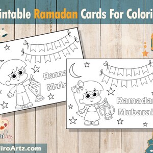 Druckbare Ramadan Mubarak Karten | Digitale Färbung Ramadan Mubarak Karten | Ramadan Geschenk | Ramadan Feiern |Islamische Karten | Ramadan-Kinder