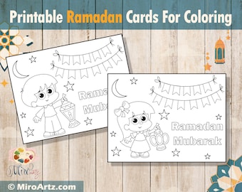 Printable Ramadan Mubarak Coloring Cards: Kids' Activity (Digital Download)