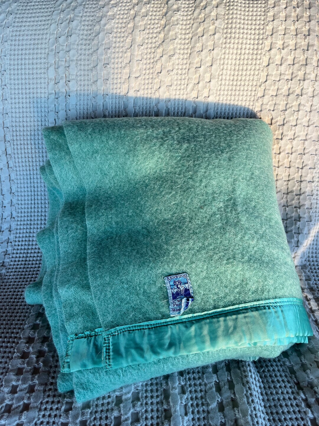 Vintage Kenwood Famous Wool Blanket With Satin Trim Green Warm Etsy