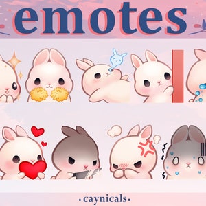 BUNNY EMOTES 9 Twitch Discord YouTube Streaming Cute Kawaii Chibi rabbits Emoji Emote Pack image 1