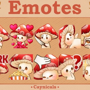 MUSHROOM EMOTES (10) | Twitch | Discord | YouTube | Kick | Streaming |  Cute Kawaii Chibi Mushroom Emoji Emote Pack